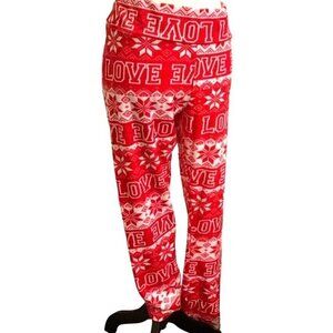 No Boundaries Women's Love Fleece Pajama Pants Junior Size XL 15-17 Red White